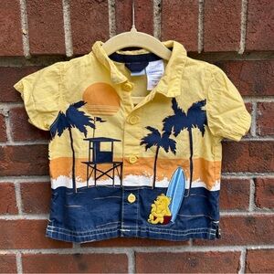 Disney Winnie the Pooh Surfing Beach Button Up Shirt Size 6-9 Months Baby